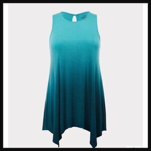 TORRID SUPER SOFT KNIT TEAL OMBRE HANDKERCHIEF TUNIC TANK SZ 00  /B19